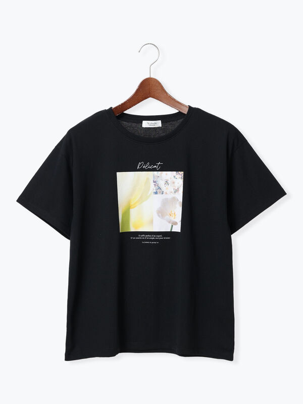 フラワー転写プリントTシャツ（ブラック）｜Te chichi TERRASSE（テチチ テラス）通販