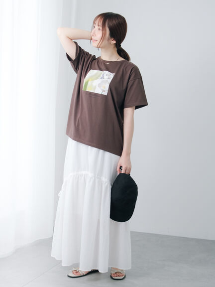 フラワー転写プリントTシャツ（オフホワイト/ブラック/ブラウン）｜Te chichi TERRASSE（テチチ テラス）通販