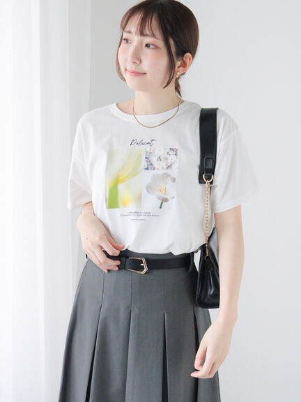 フラワー転写プリントTシャツ（オフホワイト/ブラック/ブラウン）｜Te chichi TERRASSE（テチチ テラス）通販