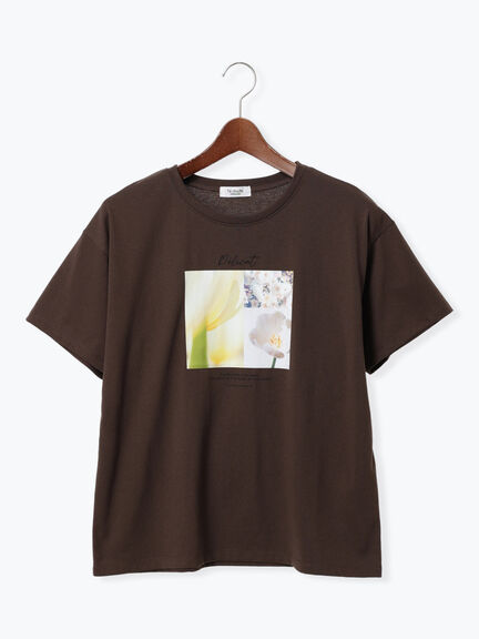 フラワー転写プリントTシャツ（オフホワイト/ブラック/ブラウン）｜Te chichi TERRASSE（テチチ テラス）通販