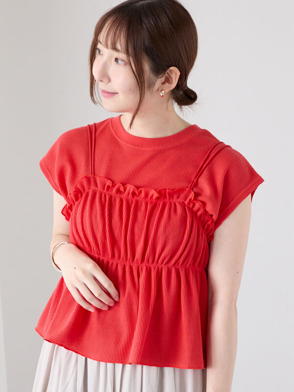 セール】 ワッフルビスチェセットTシャツ（オフホワイト