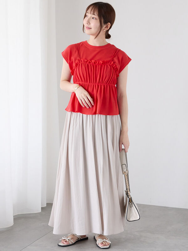 セール】 ワッフルビスチェセットTシャツ（オフホワイト/ブラック