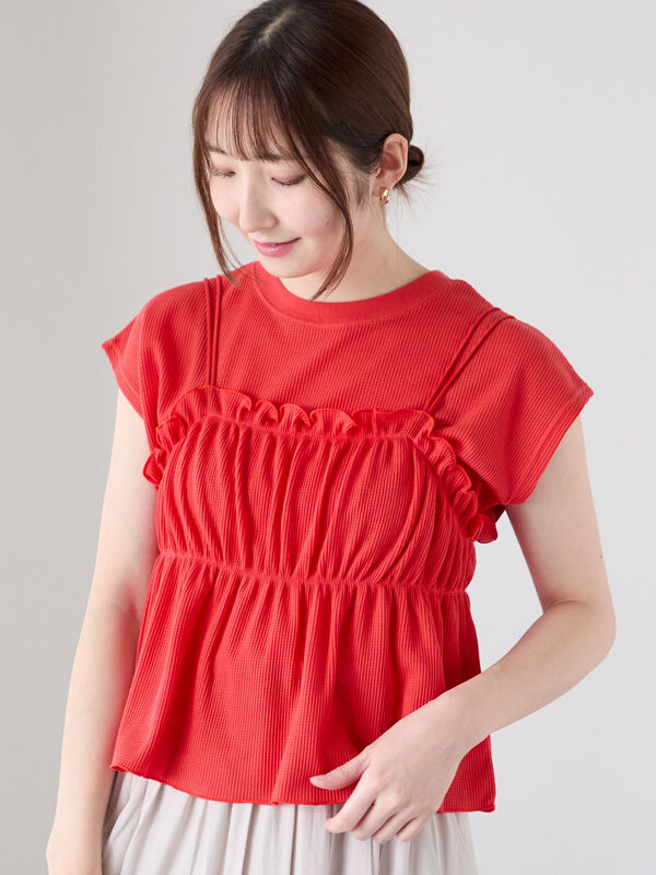 セール】 ワッフルビスチェセットTシャツ（オフホワイト/ブラック