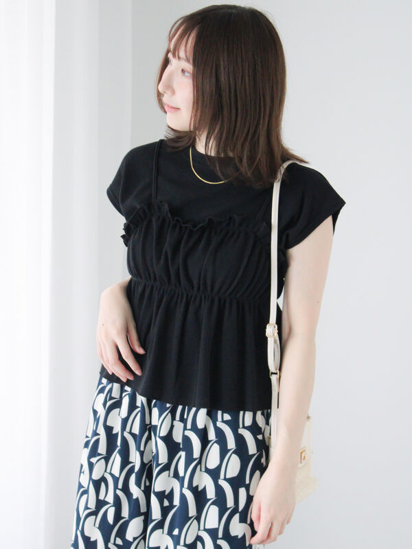 セール】 ワッフルビスチェセットTシャツ（オフホワイト/ブラック