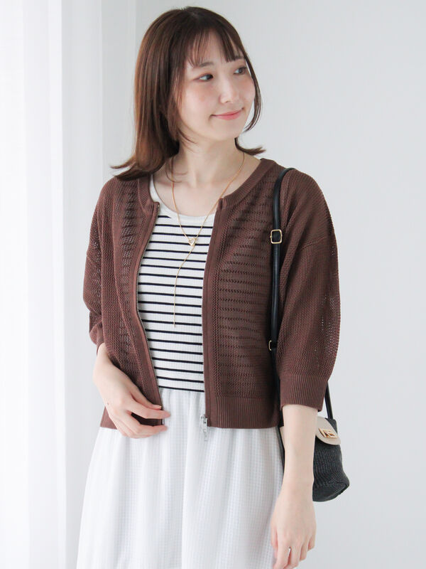 セール】 メッシュダブルジップカーディガン（ブラック/ベージュ