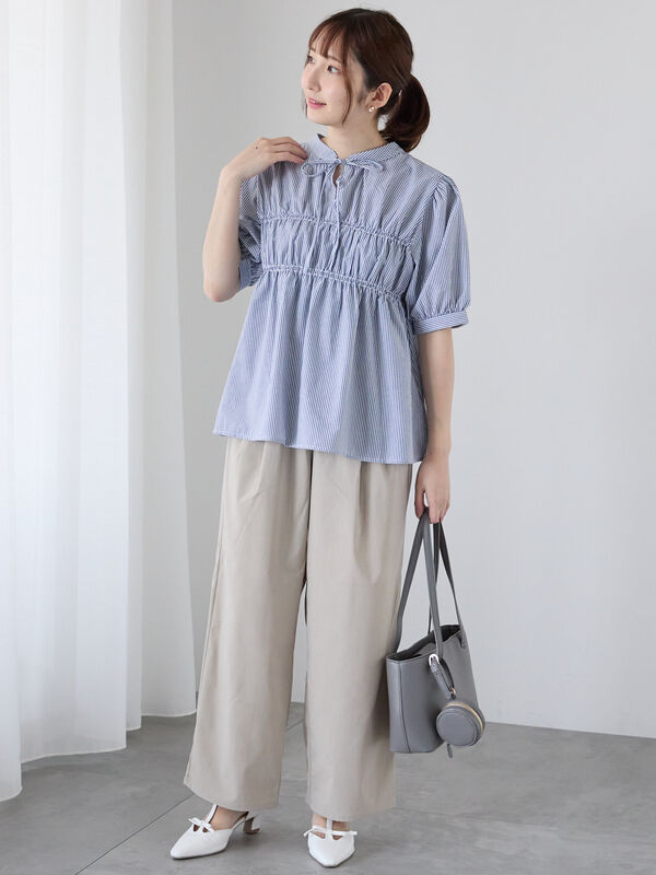 セール】 【接触冷感/イージーケア】前後2WAYシャーリングブラウス