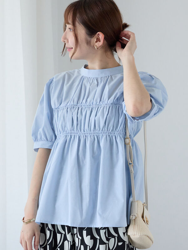 セール】 【接触冷感/イージーケア】前後2WAYシャーリングブラウス