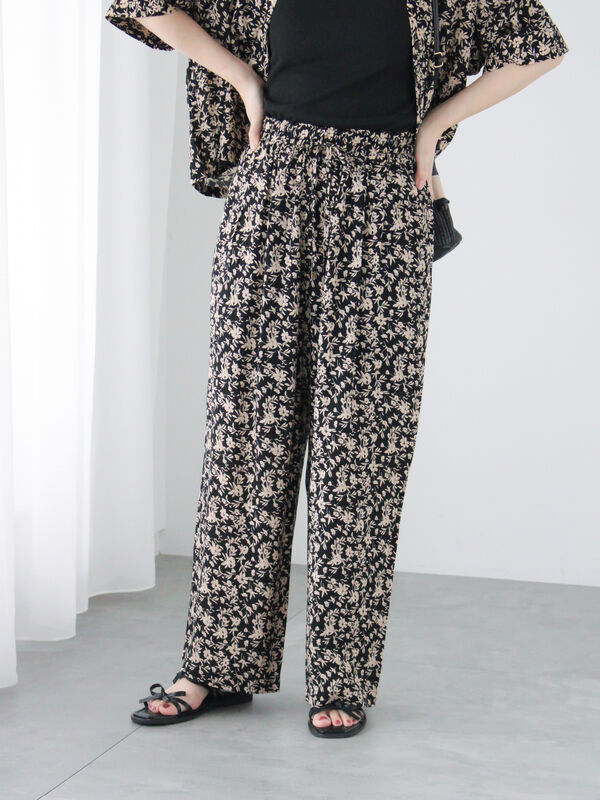 セール】 リネン混イージーパンツ（チャコールグレー/ブラック