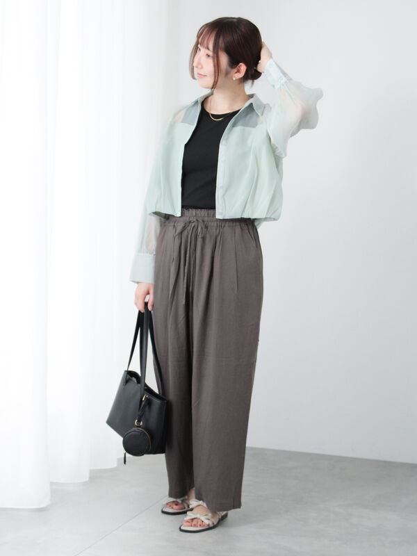 セール】 リネン混イージーパンツ（チャコールグレー/ブラック