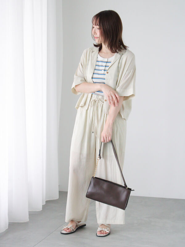 セール】 リネン混イージーパンツ（チャコールグレー/ブラック