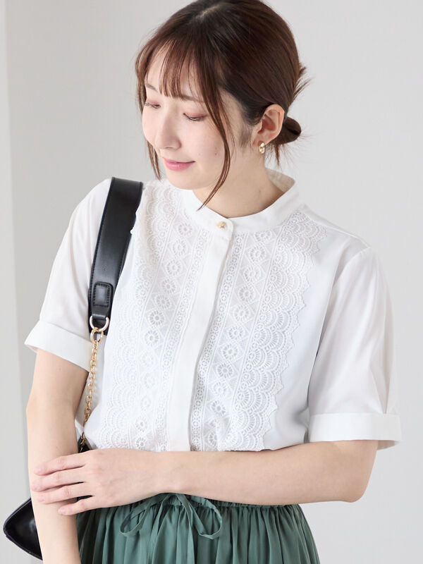 レースブラウス白Te-chichiテチチ綿ブラウス Te chichi ブラウス シャツ フロントレースブラウス レディース
