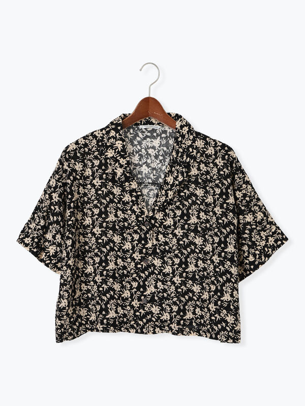 セール】 リネン混オープンカラーシャツ（チャコールグレー/ブラック