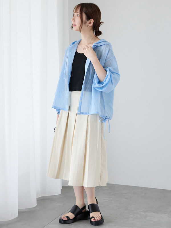 セール】 シアーストライプシャツフーディ（グレー/ピンク/ブルー