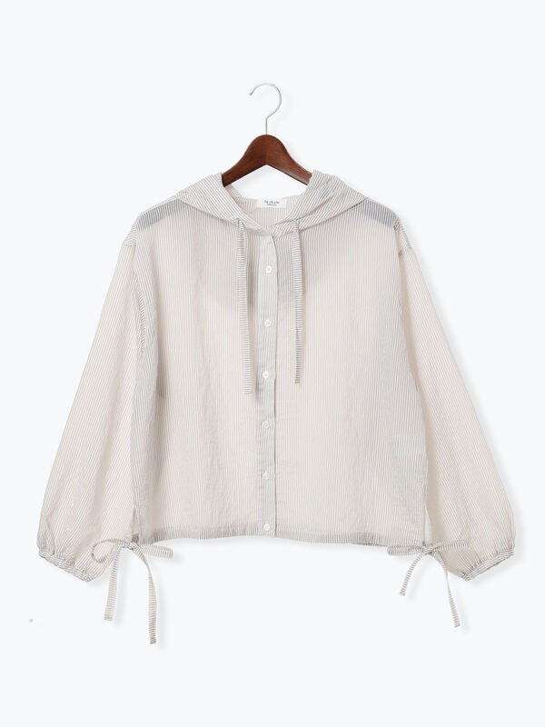 セール】 シアーストライプシャツフーディ（グレー/ピンク/ブルー