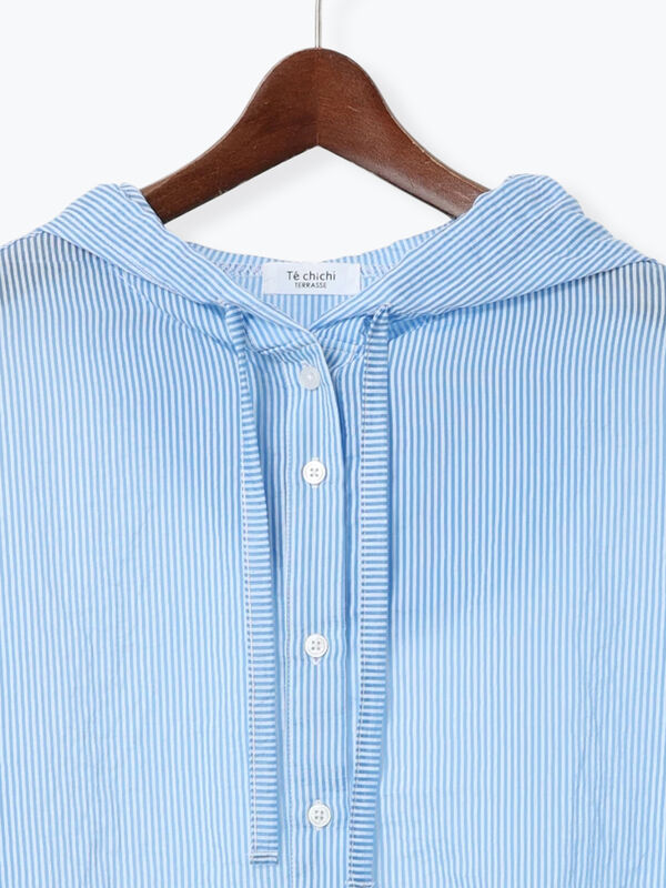 ひらっち セール】 シアーストライプシャツフーディ（グレー/ピンク/ブルー