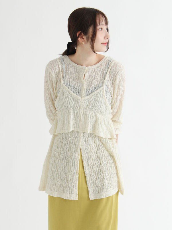 セール】 ビスチェ付きカットレーストップス（オフホワイト