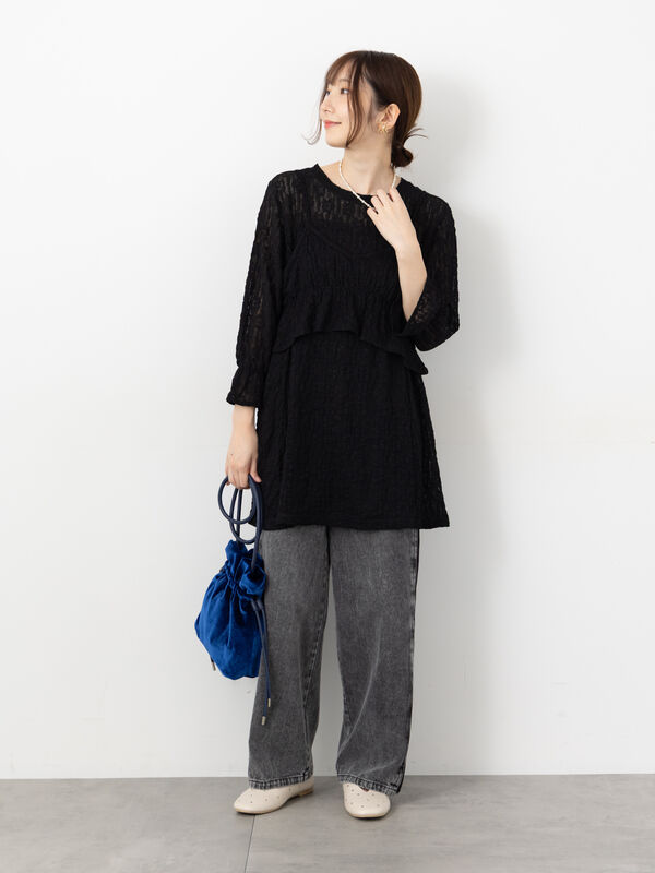 セール】 ビスチェ付きカットレーストップス（オフホワイト/ブラック