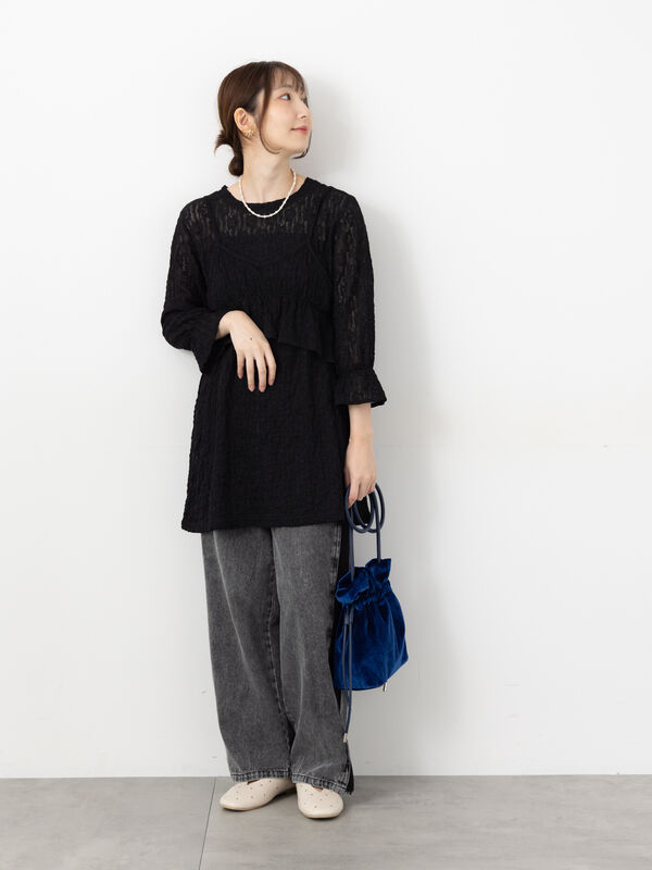 セール】 ビスチェ付きカットレーストップス（オフホワイト