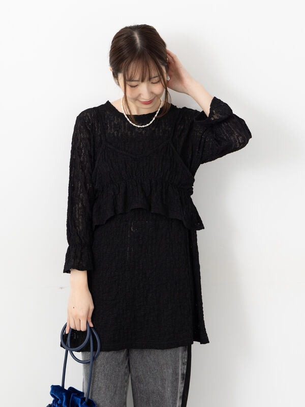 ケイティ ビスチェ セール】 ビスチェ付きカットレーストップス（オフホワイト/ブラック