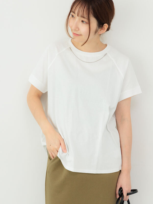 セール】 ネックレス付きTシャツ（オフホワイト/グレー