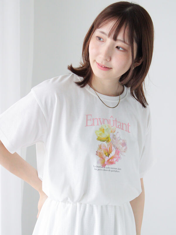 【フラワーデザインで可愛い♪】CHANE Tシャツ 160]フラワーモチーフプリントロンT(カットソー・Tシャツ