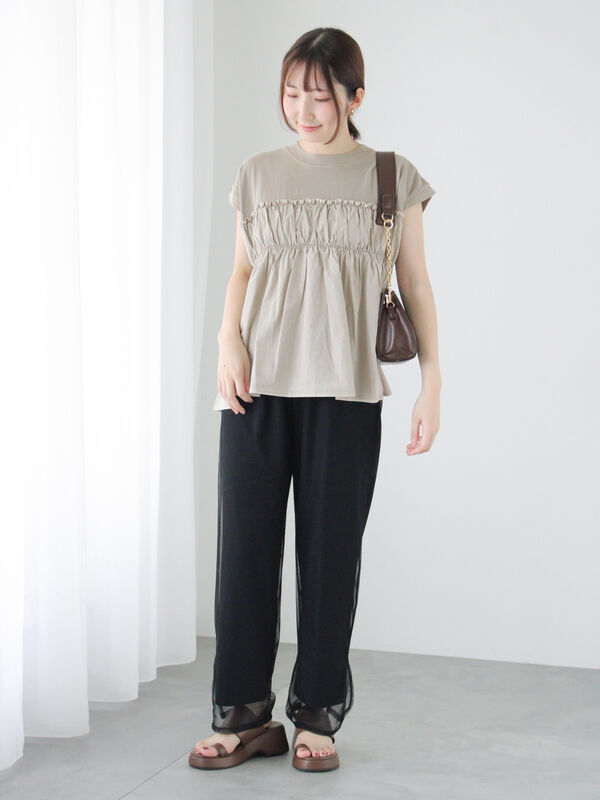 セール】 ピグメント加工ドッキングトップス（オフホワイト