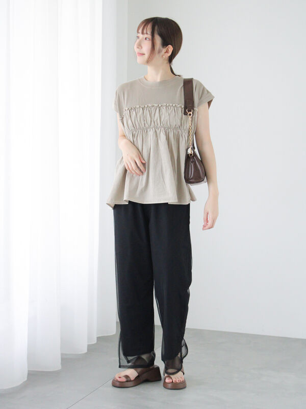 セール】 ピグメント加工ドッキングトップス（オフホワイト