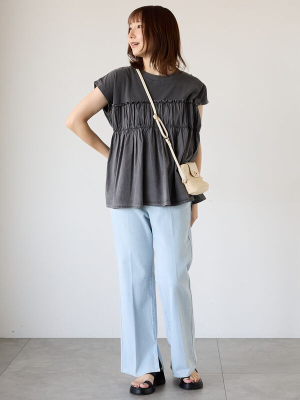 セール】 ピグメント加工ドッキングトップス（オフホワイト