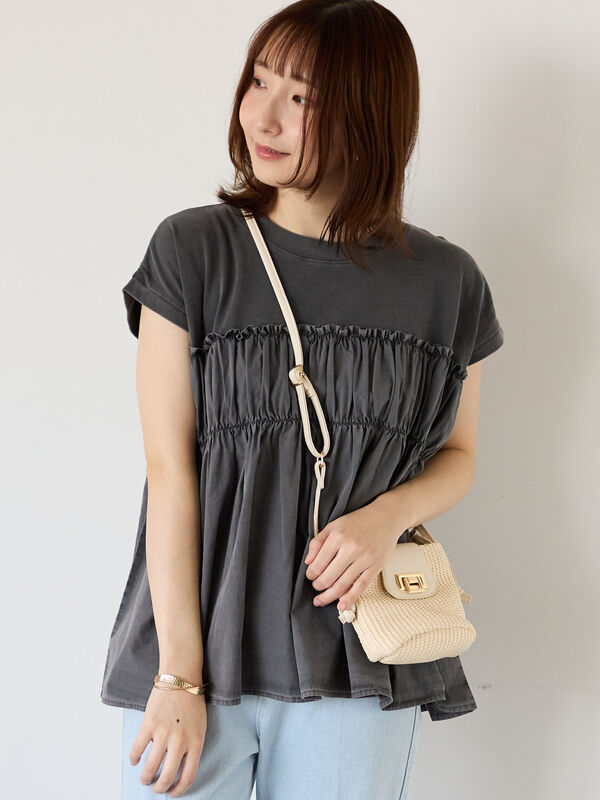 つじっこ セール】 ピグメント加工ドッキングトップス（オフホワイト