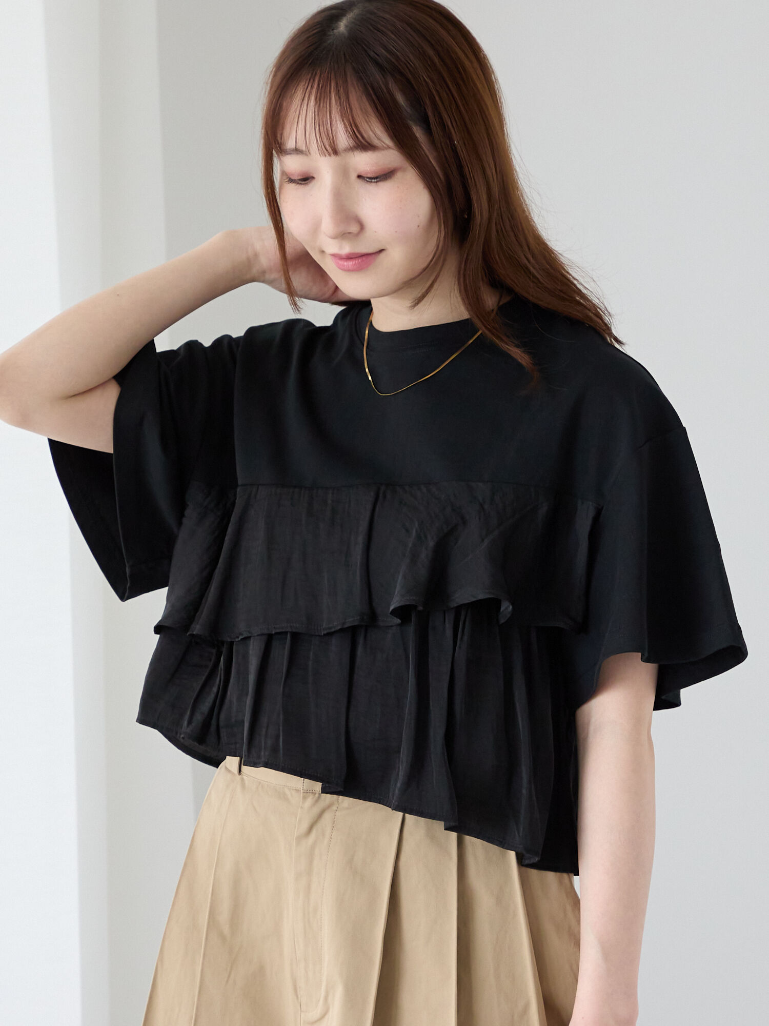 SALE,セール,16WCT244055,styling,スタイリング,フリルドッキングカットトップス ,新作,送料無料,24AW セール】 フリルドッキング半袖トップス（オフホワイト