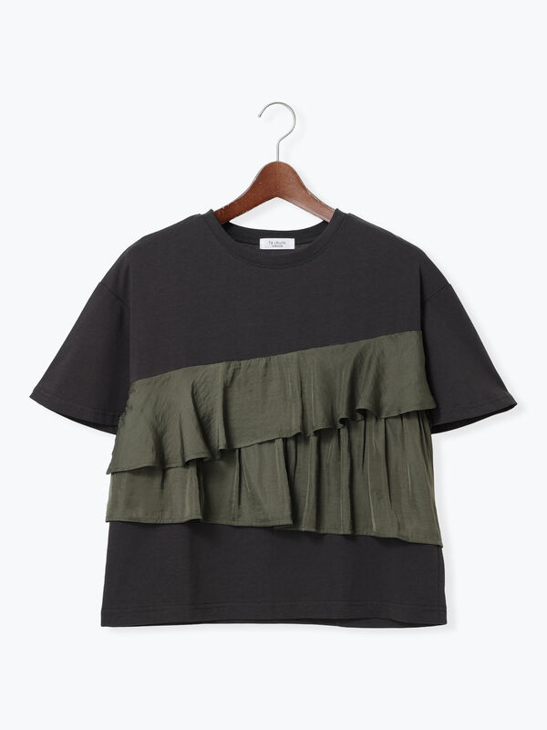 papier ダークグレー フリル 半袖トップス papier ダークグレー フリル