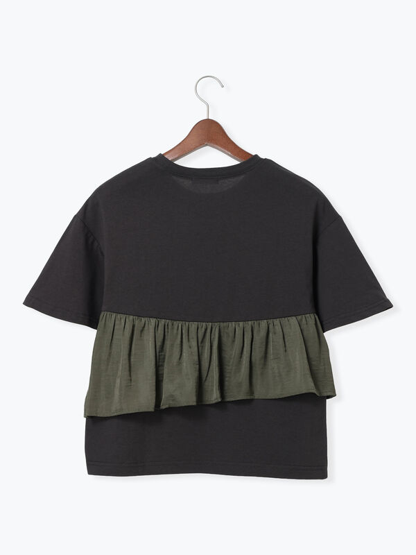 セール】 フリルドッキング半袖トップス（オフホワイト