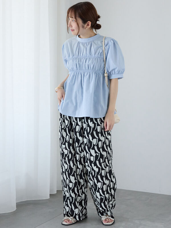 セール】 幾何柄プリントイージーパンツ（オフホワイト/ブラック