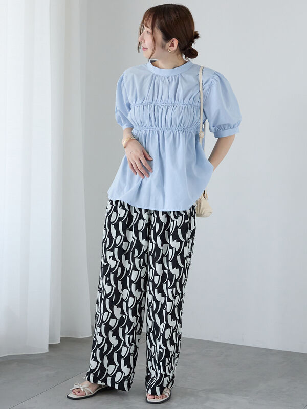 つっち♥ セール】 幾何柄プリントイージーパンツ（オフホワイト/ブラック