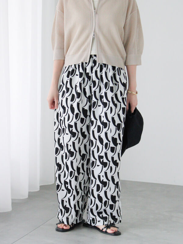 つっち♥ セール】 幾何柄プリントイージーパンツ（オフホワイト/ブラック