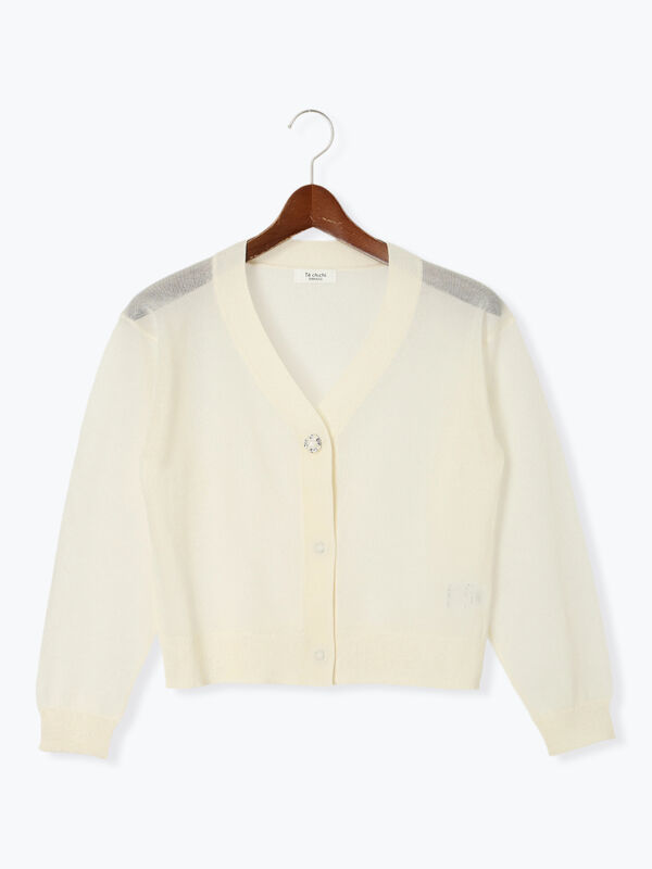 テディさん用 セール】 ビジュー付きシアーVネックカーディガン（オフホワイト