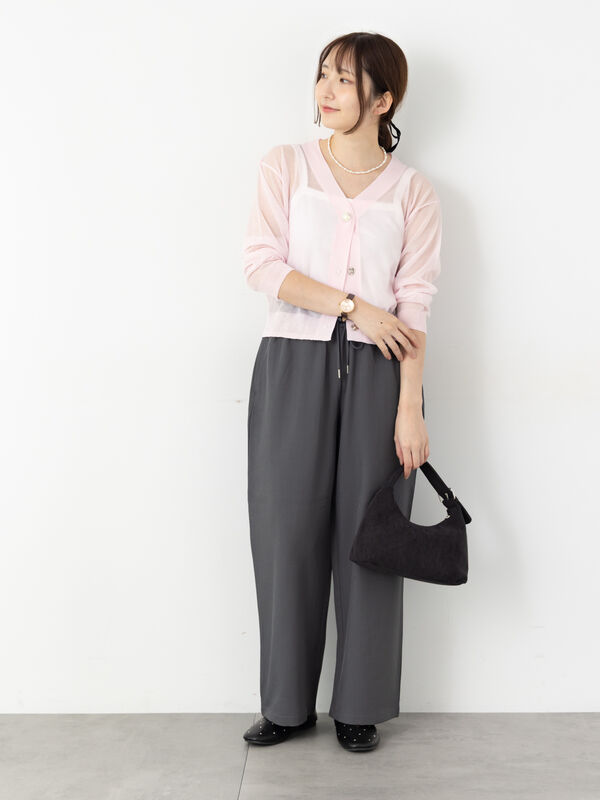 セール】 ビジュー付きシアーVネックカーディガン（オフホワイト