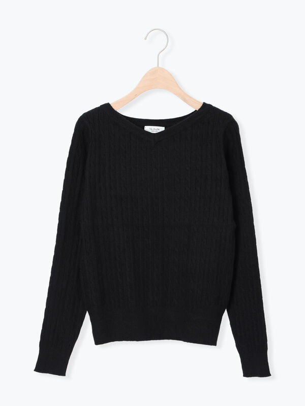 もちもちケーブルVネックニット（ブラック）｜Te chichi TERRASSE（テチチ テラス）通販