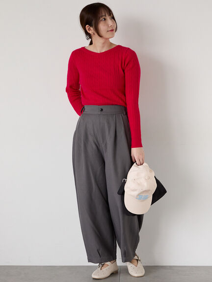 もちもちケーブルVネックニット（オフホワイト/グレー/ブラック/レッド）｜Te chichi TERRASSE（テチチ テラス）通販