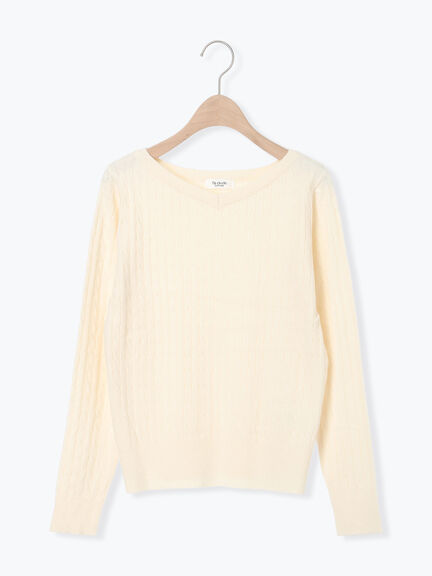 もちもちケーブルVネックニット（オフホワイト/グレー/ブラック/レッド）｜Te chichi TERRASSE（テチチ テラス）通販