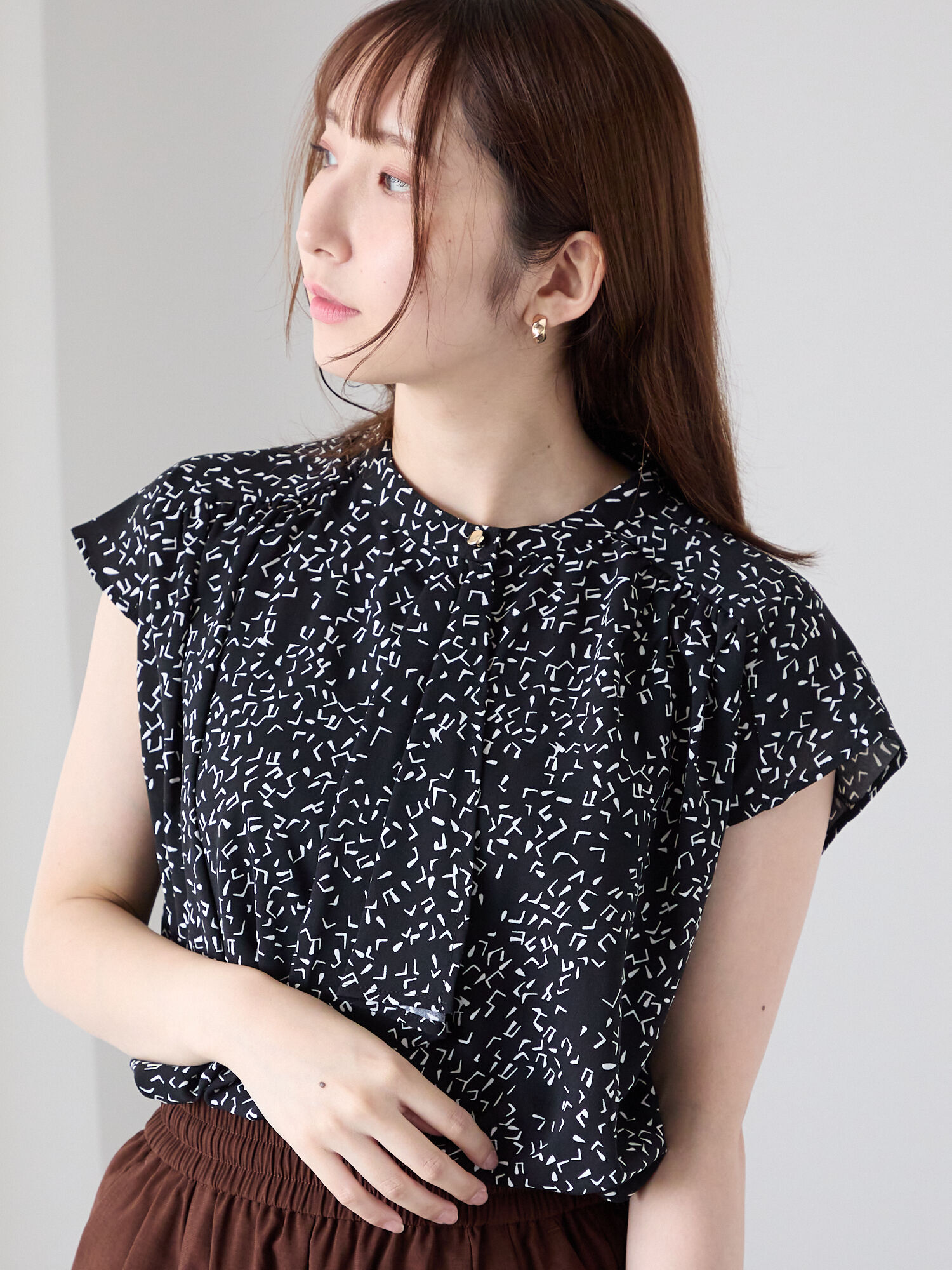 セール】 無地/柄アソートボウタイブラウス（オフホワイト/ブラック