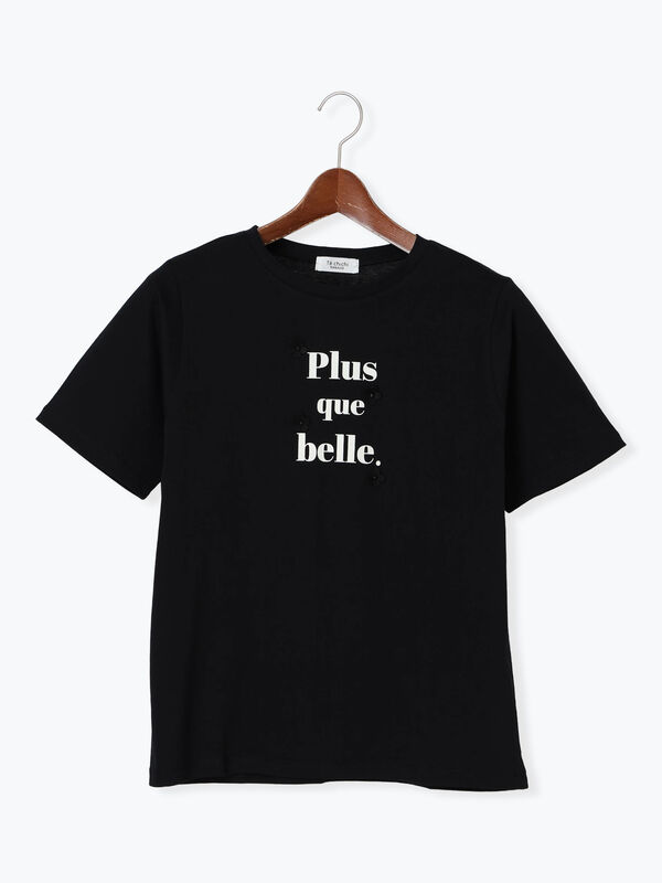 フラワーモチーフTシャツ フラワーモチーフプリントTシャツ（オフホワイト/ブラック/モカ