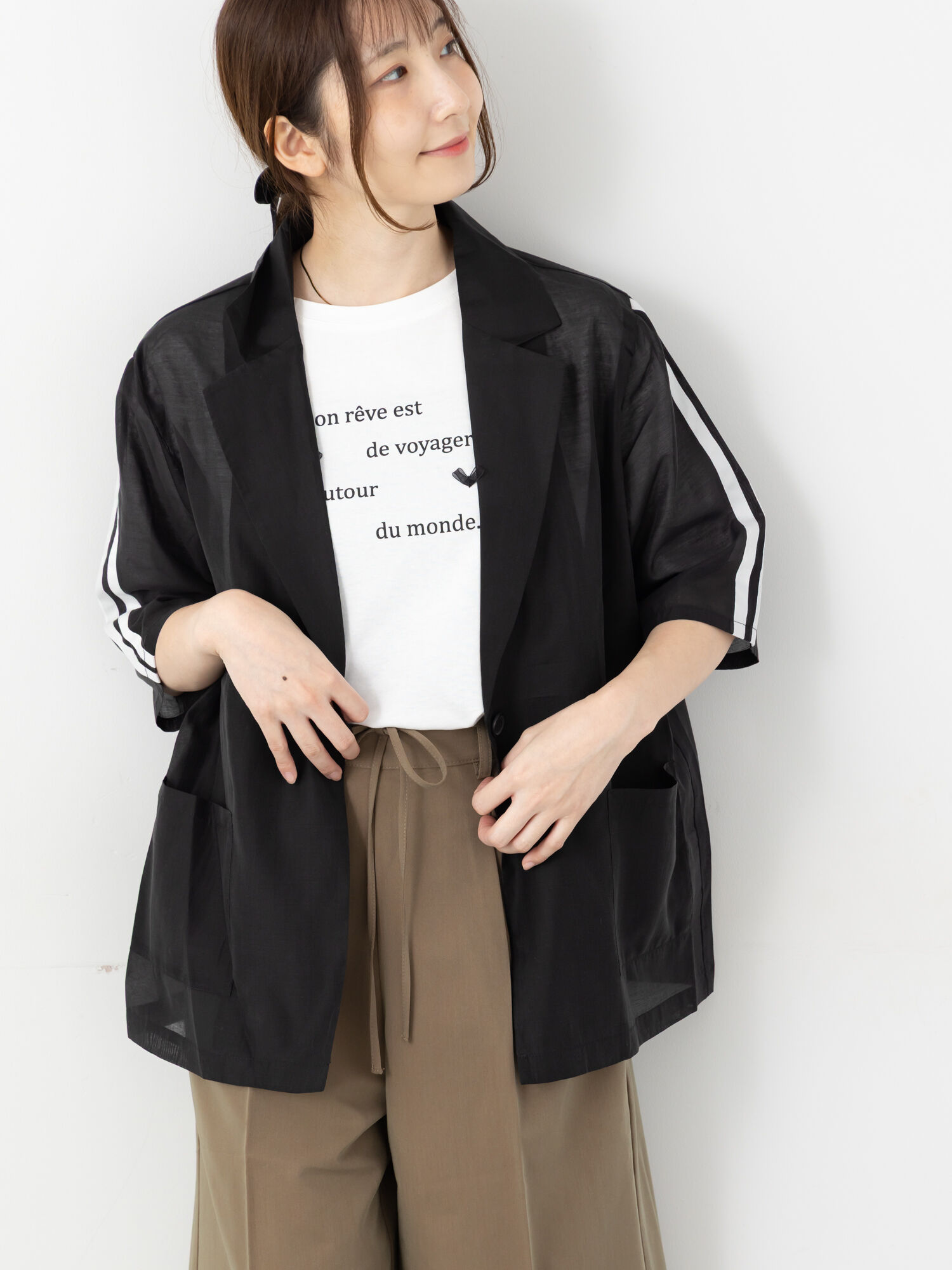 セール】 ライン入りシアージャケット（グレー/ブラック/カーキ