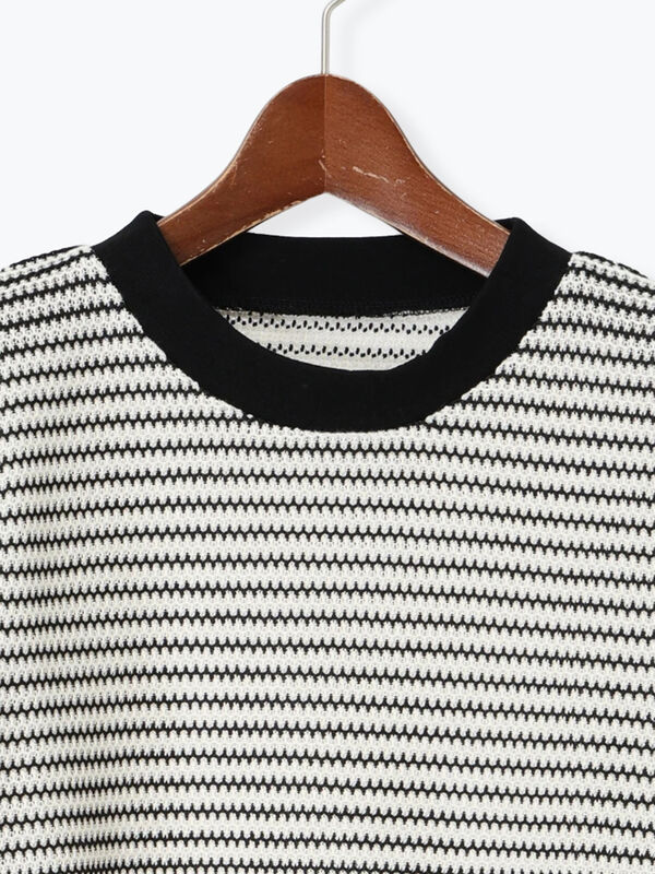 セール】 シアーボーダー半袖プルオーバー（オフホワイト/オレンジ