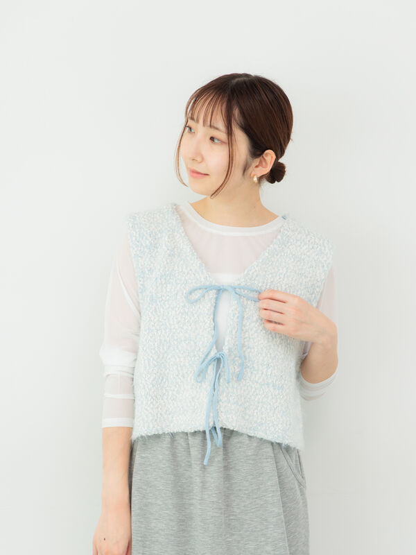 ポンポンヤーンニットショートベスト（ブルー）｜Te chichi TERRASSE（テチチ テラス）通販