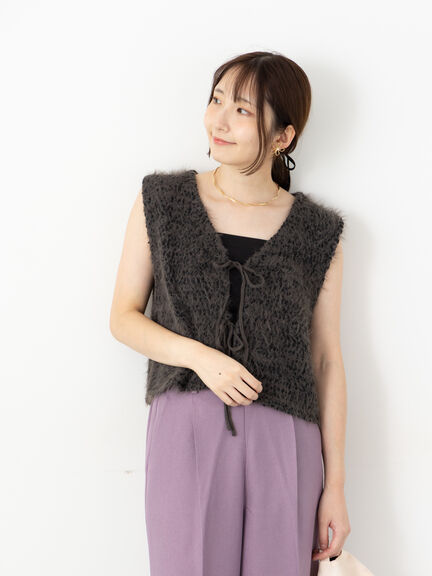 ポンポンヤーンニットショートベスト（グレー/チャコールグレー/ベージュ/ブルー）｜Te chichi TERRASSE（テチチ テラス）通販
