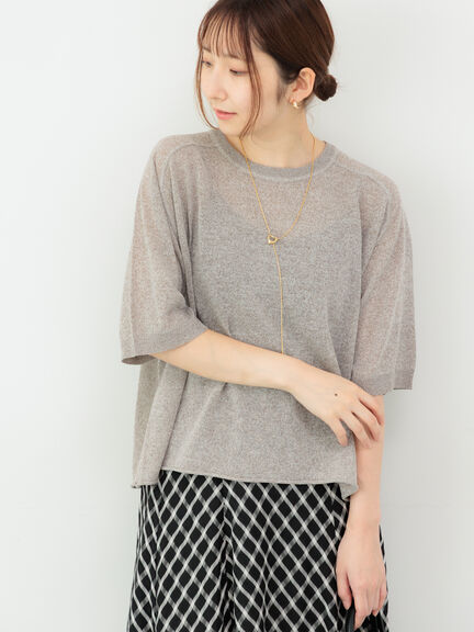 まめちゃんです 美品 CADUNE（カデュネ）パール付きニット 裾ロールステッチニット（グレー/チャコールグレー/ブラウン