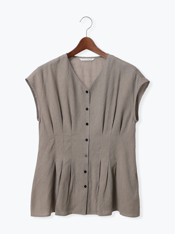 セール】 ウエストタックVネックブラウス（オフホワイト/モカ