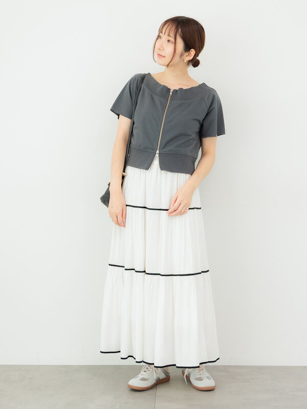 セール】 ダブルジップオフショルカットトップス（グレー