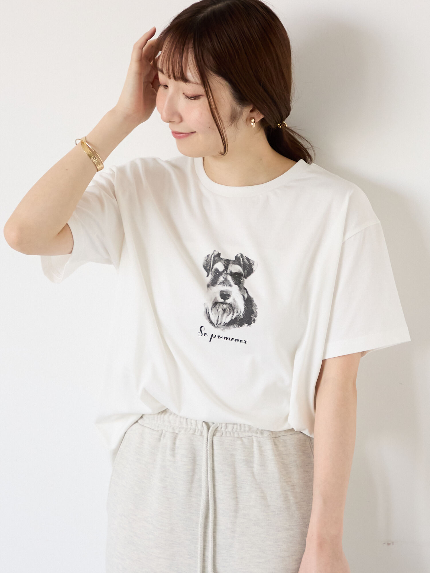 セール】 【接触冷感】犬モチーフプリントTシャツ（オフホワイト